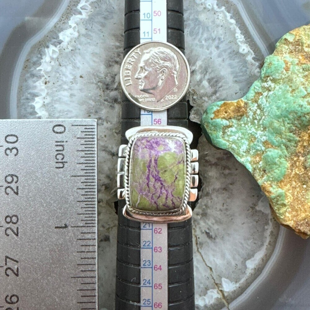 Sterling Silver Southwestern Style Stichtite Bar Ring Size 8.75 For Women - Picture 9 of 10